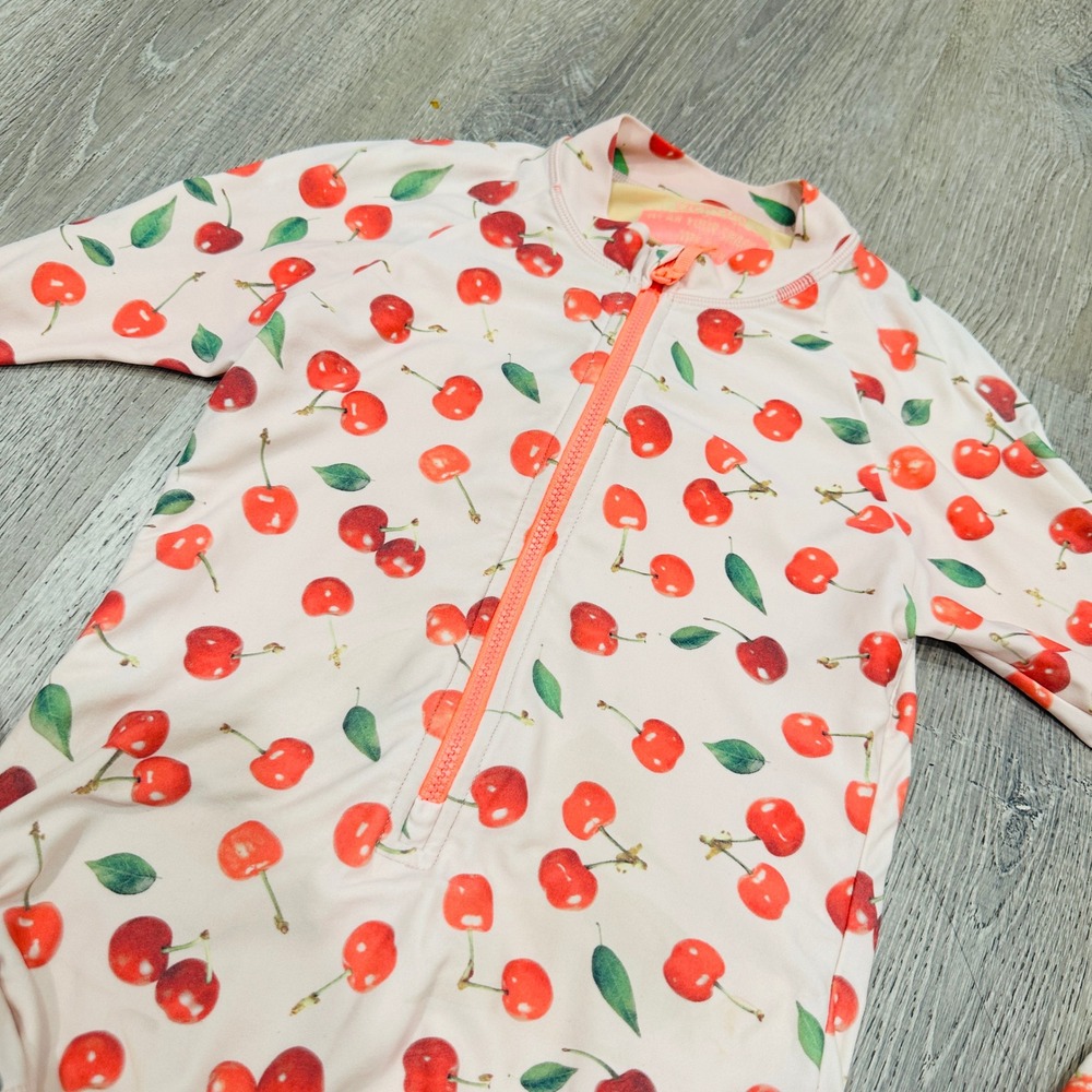 Crewcuts Girls Pink Cherry Print Long Sleeve Rash Guard Swimsuit UPF 50+ Size 10